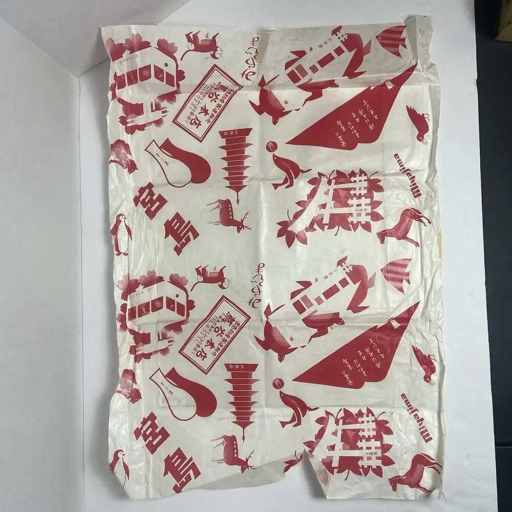 1969 Vintage Asian Wrapping Tissue Paper, Miyajima Japan, Red And White Design
